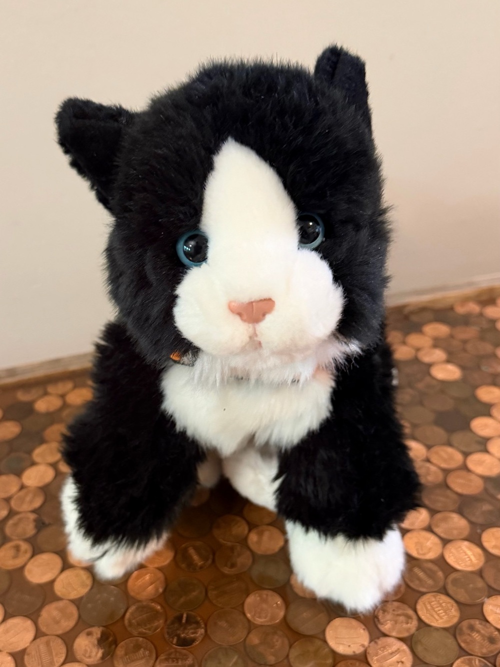 Harley-Davidson Black & White Plush Stuffed Tuxedo Cat w/ Orange Collar 2004